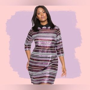 Eloquii Vibrant Striped Dress with Black Highlights